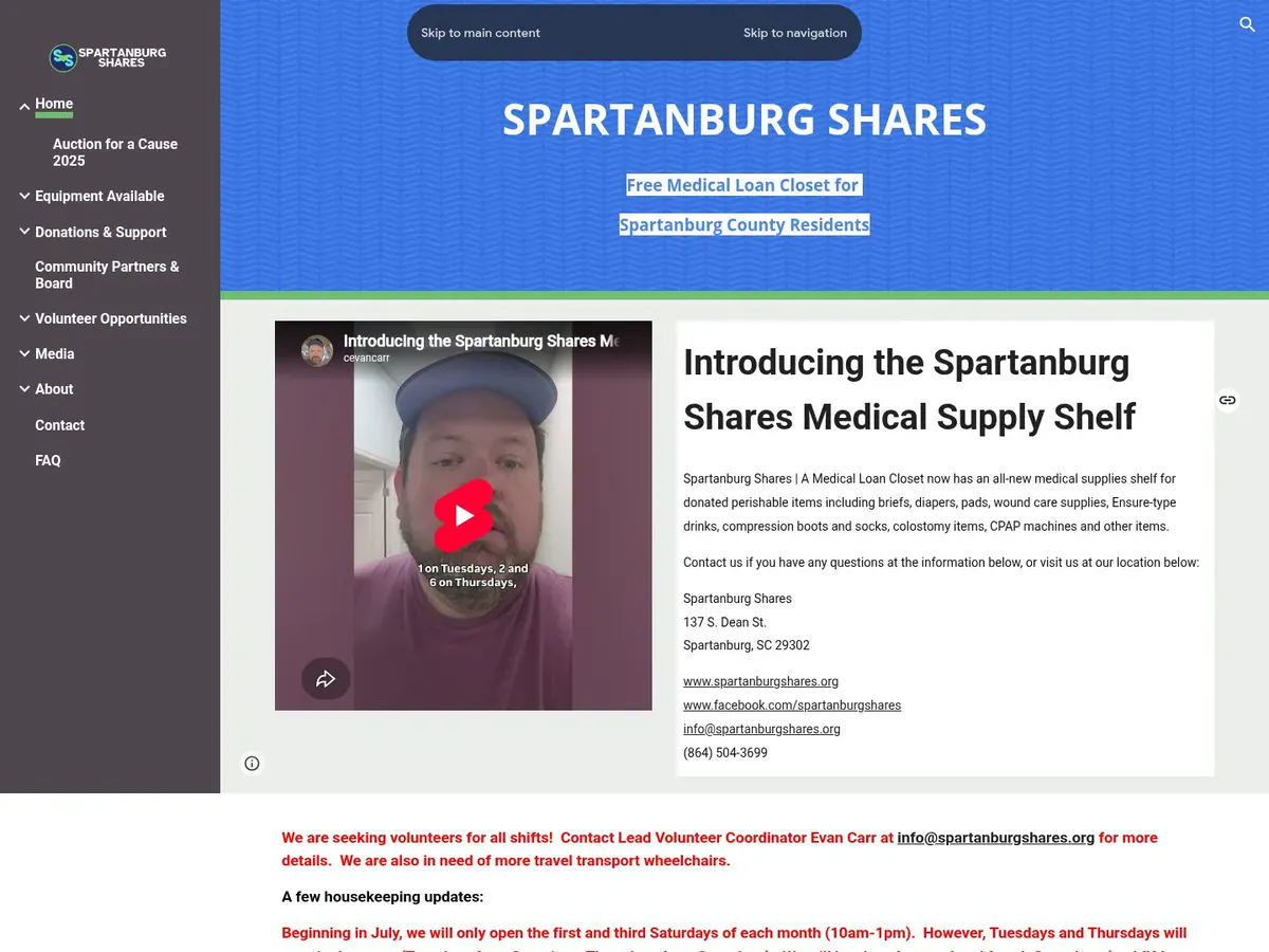 Current Spartanburg Shares website view before the redesign